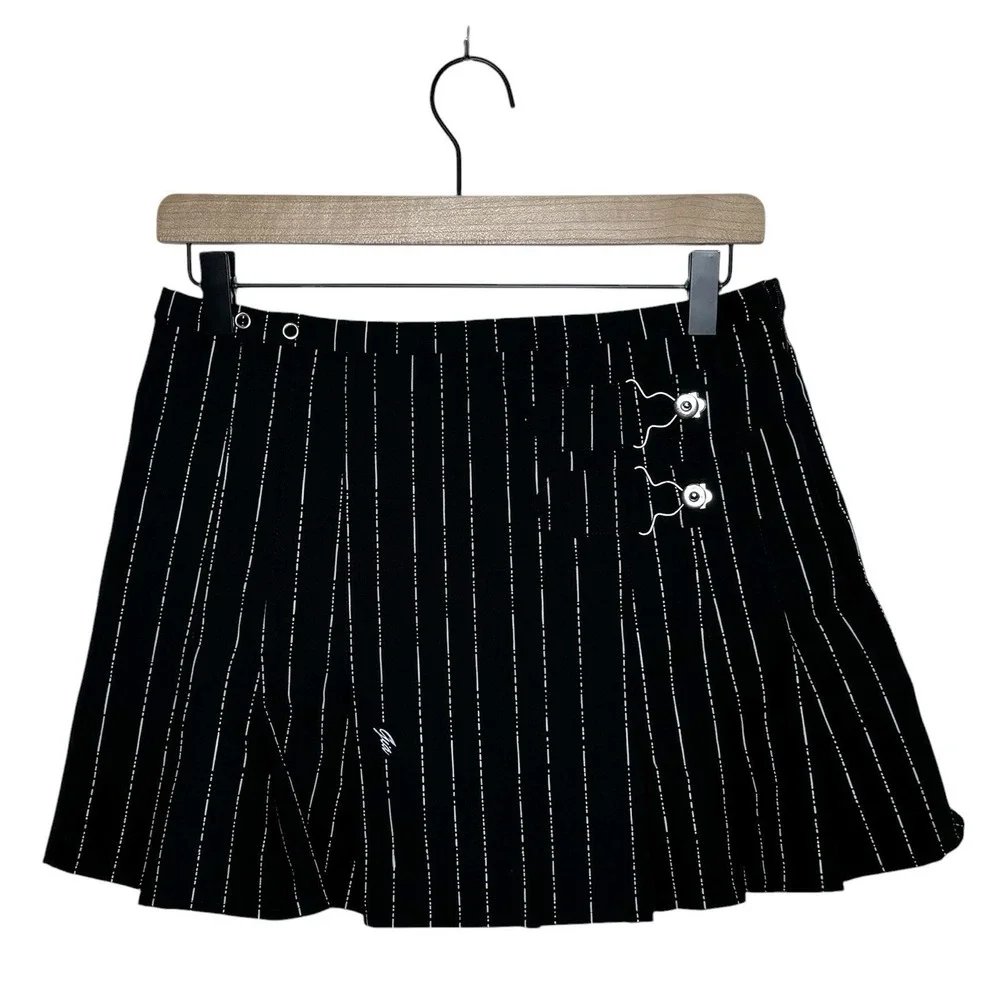 I.AM.GIA Heather Mini Skirt Black Pinstripe Silver Buckle‎ Hardware Size Small